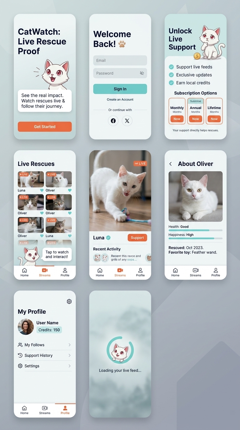 CatWatch app screens
